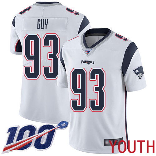 New England Patriots Football #93 Vapor Untouchable 100th Season Limited White Youth Lawrence Guy Road NFL Jersey->youth nfl jersey->Youth Jersey
